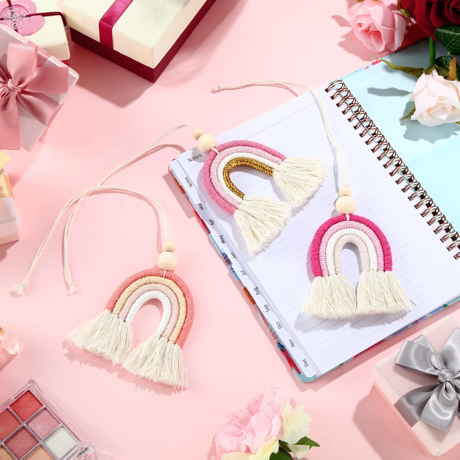 3 Pieces Boho Rainbow Car Charm Essential Oil Diffusers for Car Cute Car Air Fresheners Handmade Hanging Car Accessories Decor for Car Interior (Classic Style)