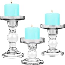 CYS EXCEL Glass Candle Holder Sets (D-3.5" H-3.5" | 4.5" | 5.5")(Set of 3) Glass Pillar & Taper Candle Holders Wedding Centerpieces Candlestick Holder, Clear