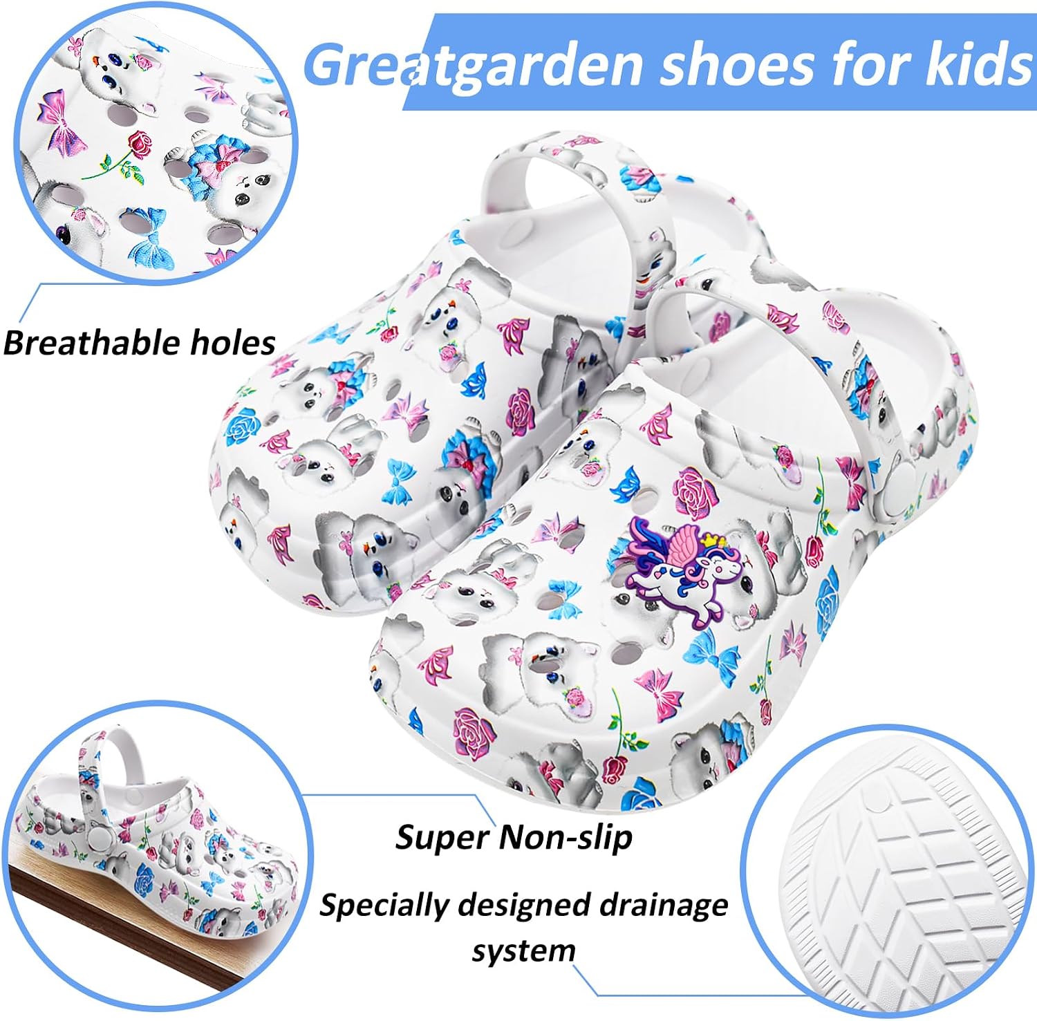 Cyiecw Toddler Kids Clogs Garden Shoes for Boys Girls, Children Slip On Slides Sandals Indoor Outdoor, Kid Beach Pool Water Shoes with Non-Slip Sole
