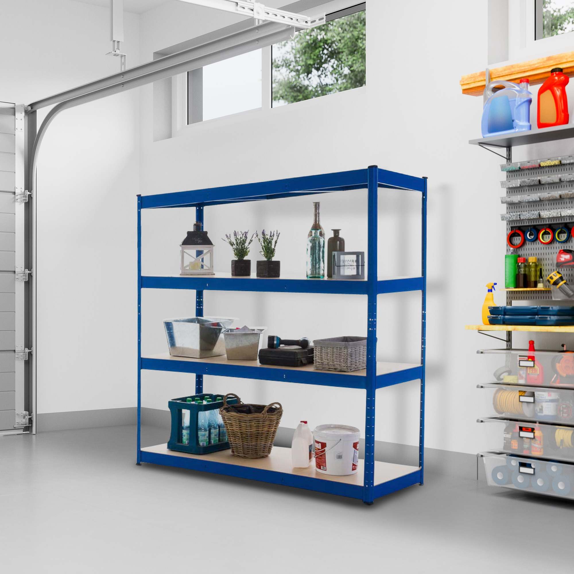 CLP Scaffale Zincato Professionale 160x60x180 Portata Tot 1400 kg E 350 kg per Ripiano I Scaffalatura Metallica 4 Mensole in Legno, Colore:Blu
