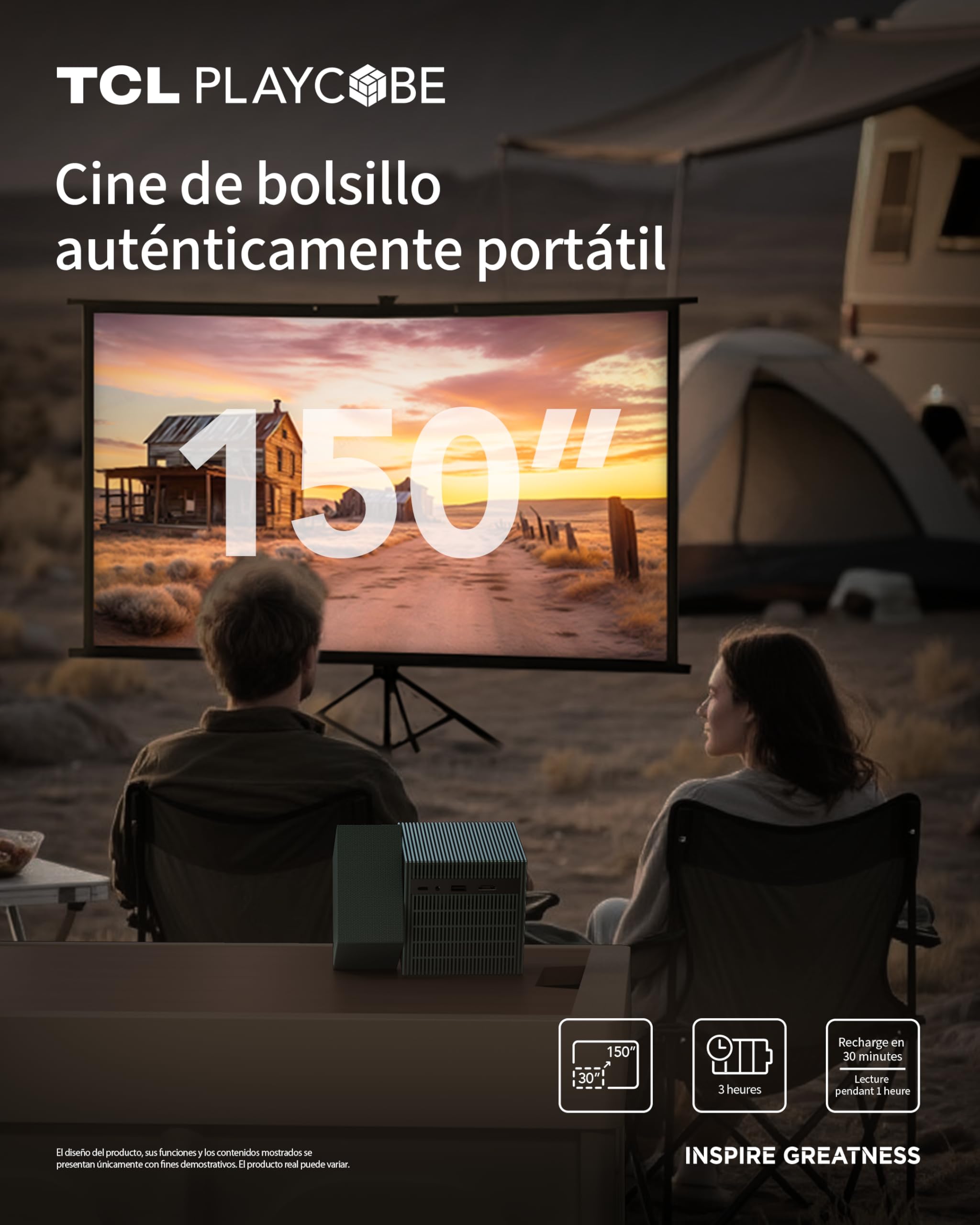 TCL PlayCube 4K DLP Proyector con Batería- [GoogleTV/Netflix Intégrées] Mini Proyector Portátil, 750 Lúmenes ISO, WiFi, Bluetooth, AutoFocus, Keystone, Ajustable para Cine en Casa, Exteriores, Juegos