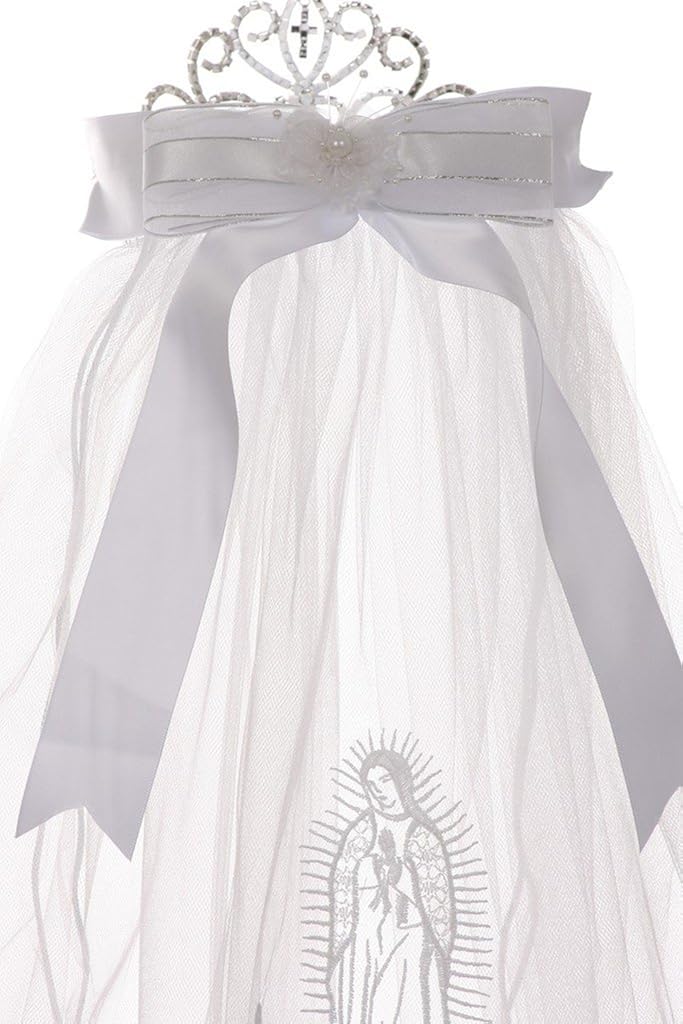 Vista 3 de Primera Comunión velo con virgen María y selección de niña de las flores tiara