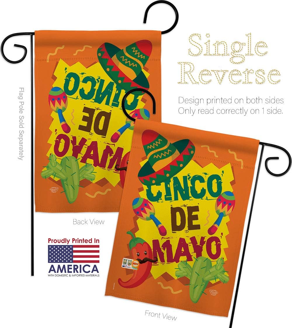 Cinco de Mayo Garden Flag Set Wall Holder Summertime Party Cactus Pinata Sombrero Mexican Fiesta Outdoor Small Decorative Gift Yard House Banner Made in USA 13 X 18.5