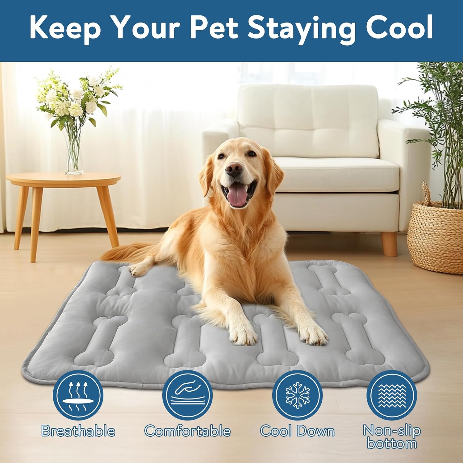 36" x 23" Dog Crate Pad and Dog Cooling Mat 2 Pack Grey