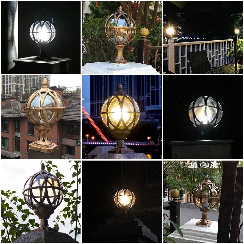 Kreatywna Lampa Słupkowa Zewnętrzna Wodoodporna Ip54, Lampa Ścienna, Lampa Zewnętrzna Na Balkon, Patio, Słupek Kulowy, Latarnia, Odlew Aluminiowy, Oświetlenie Korytarzowe E27,Black-48 * 27.5cm