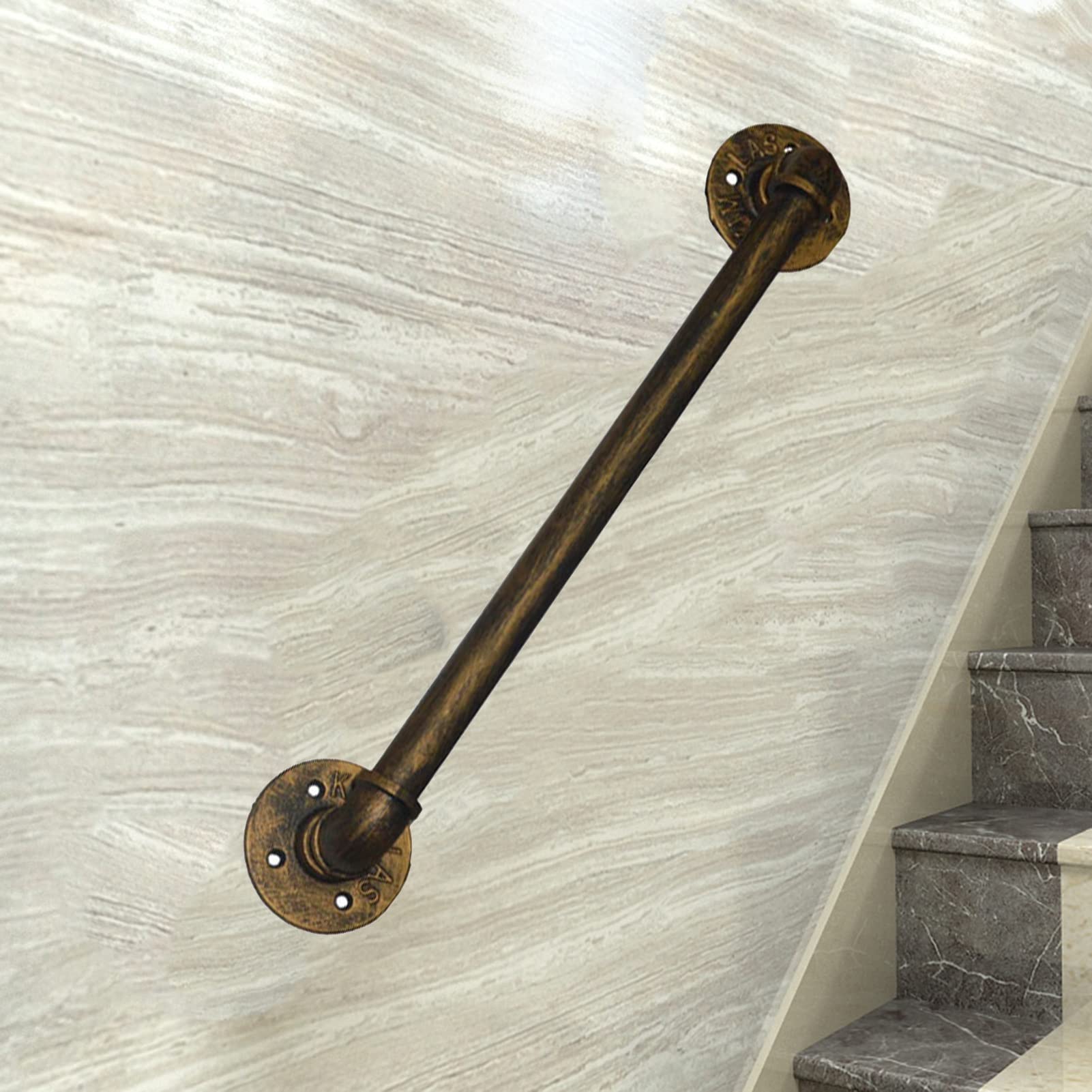 Main courante d'escalier ronde rétro en métal noir de 3m pour sécurité murale