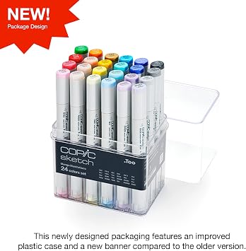 Copic Sketch 24-Color Alcohol Markers Set, Dual Tip Art Marker for Adults & Teens, Blendable Ink for Coloring, Drawing & Manga Illustration Professional Quality Creative Collection