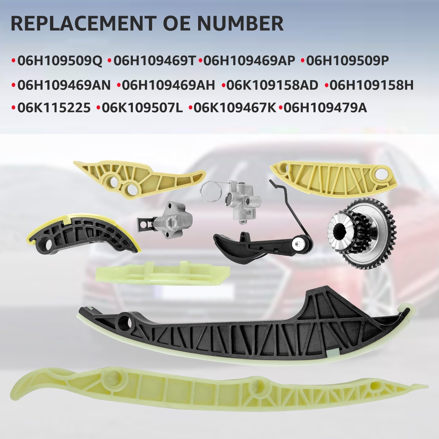 EA888 Engine Timing Chain Kit Timing Cover Tensioner Guide Rail Kit Replacement Compatible with Audi A4 A6 Q5 TT Compatible with Volkswagen Passat Tiguan Jetta GTI Beetle 1.8T 2.0T 06-17