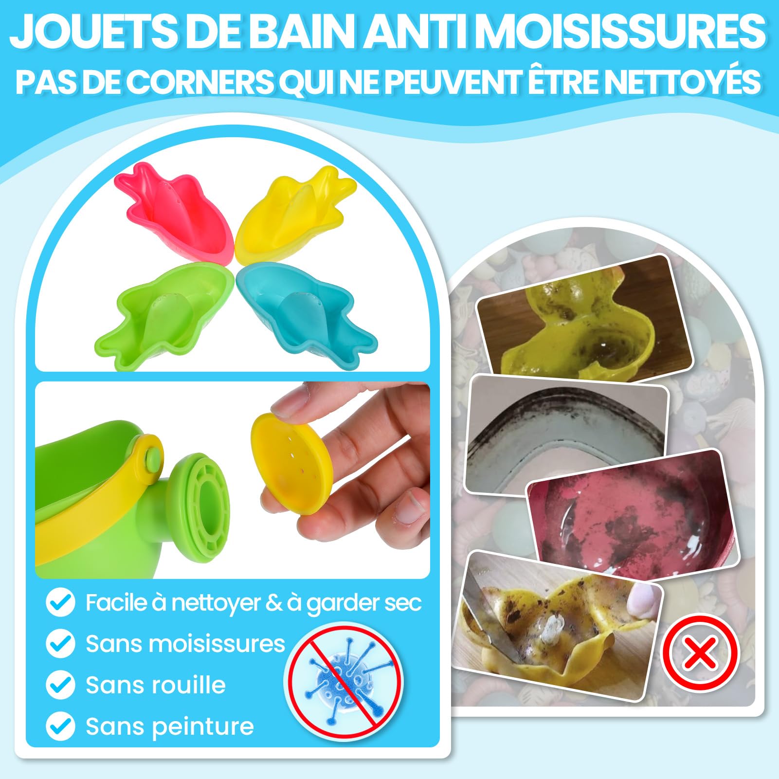 Jouet de Bain pour Bebe , Jeux Eau bébé Jeu de Bain Enfant Jouet Piscine , sans moisissures arrosoir Tasses empilables Bateaux empilables 10 pièces