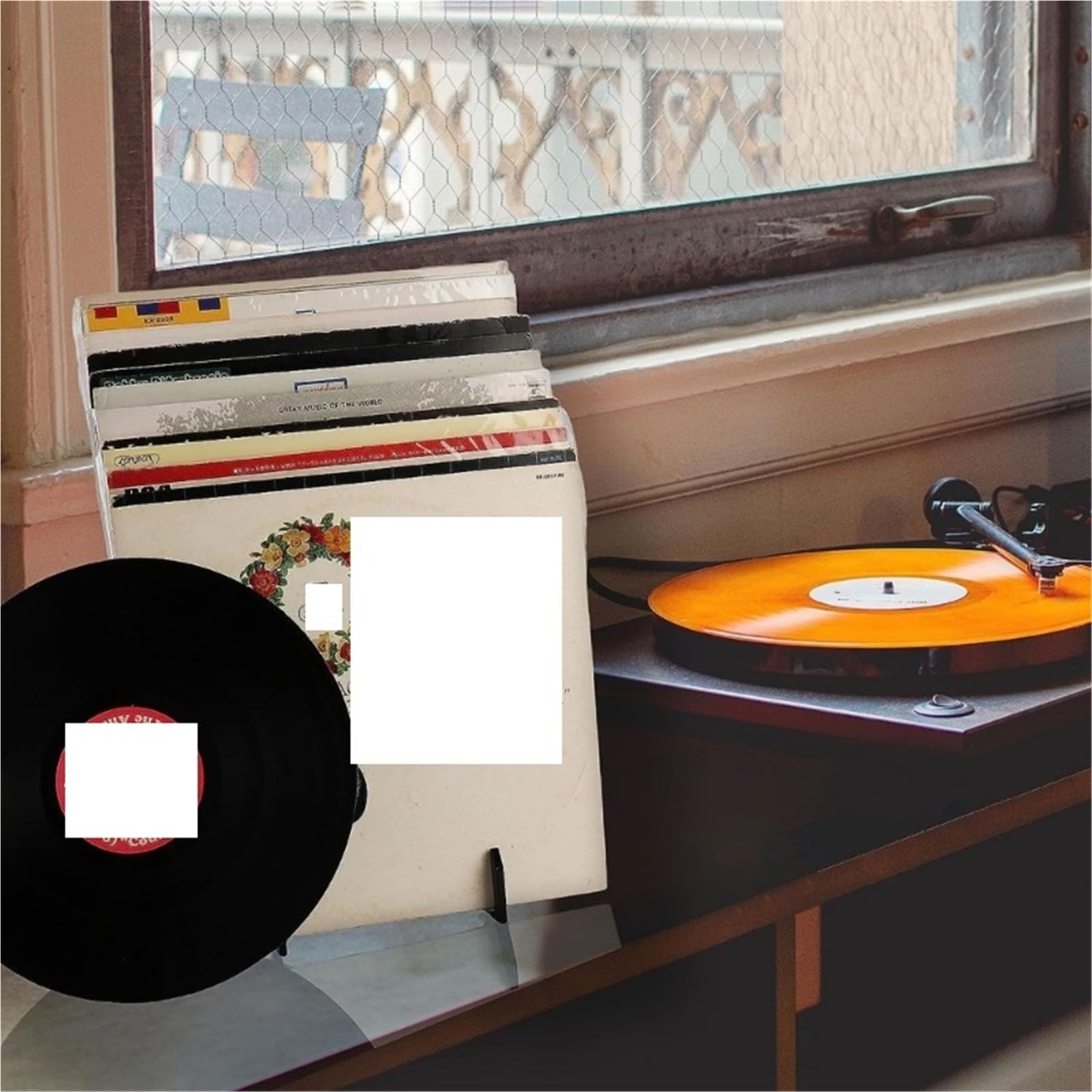 Stojak ekspozycyjny na płyty, Stojak na płyty winylowe i płyty CD, czarno-biały(Black)