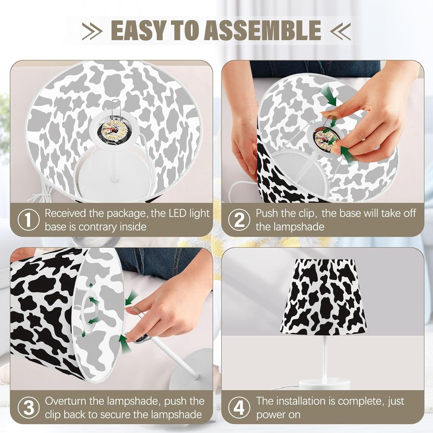 ALAZA Black White Cow Print Decor Bedside Table Lamp with USB Port 3 Color Temperatures LED Desk Lamp for Bedroom Office S