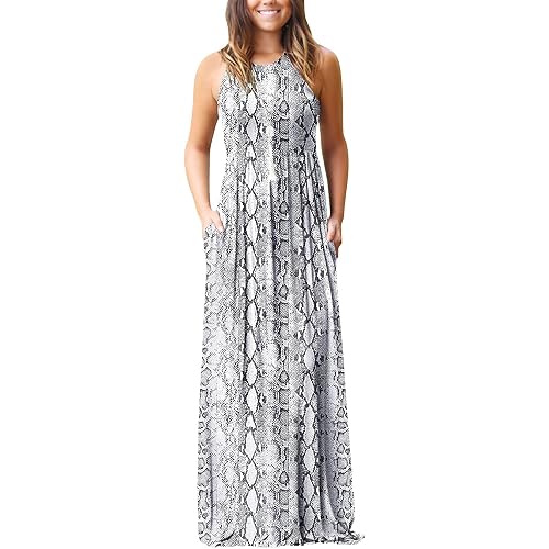 EUOVMY Women's Sleeveless Dress Casual Plain Loose Summer Long Maxi Dresses with Pockets