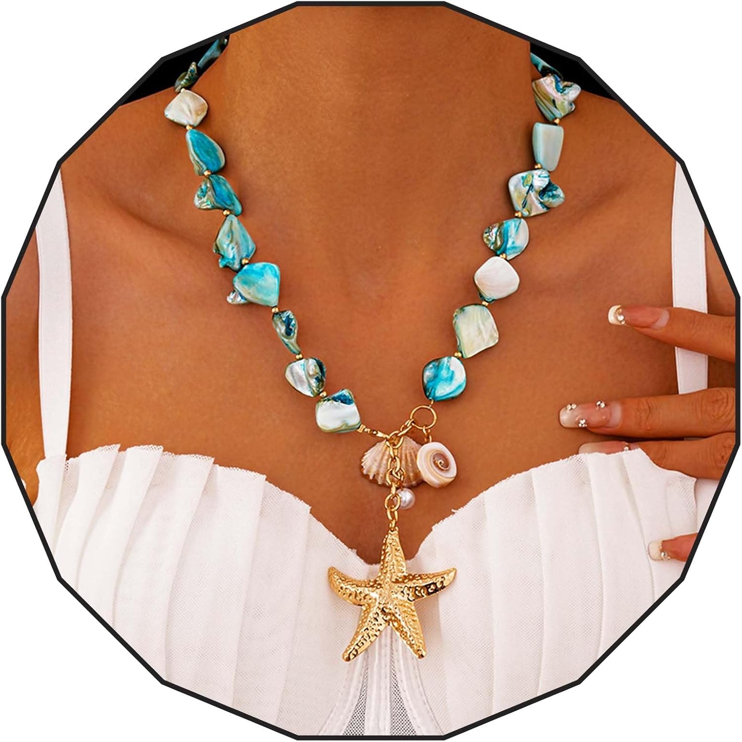 Olbye Starfish Shell Necklace Gold Seashell Pendant Necklaces Summer Charm Trendy Choker Necklace Statement Fashion Surfer Necklaces Boho Beach Jewelry for Women