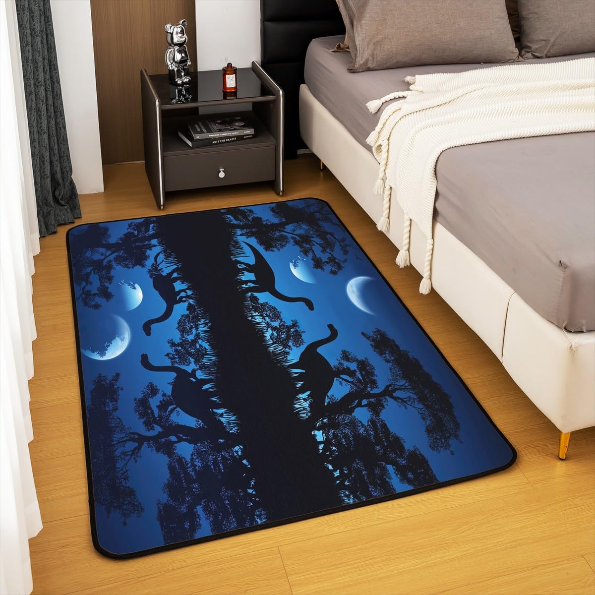 Homemissing Dinosaurier Teppich 100x150cm Für Kinder Jungen Mädchen 3D Dino Drucken Modern Teppich Ultrar Dschungel Dino Wohnzimmerteppich Wildes Tier Küchenteppich Mondlicht in der Nacht