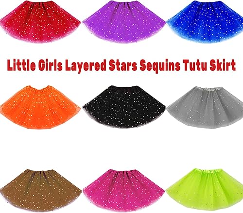 Miniatura 6 de Falda tutú con lentejuelas y estrellas para niñas pequeñas, vestido de ballet de princesa para 0-6 años, falda tutú de tul elástica brillante de 3
