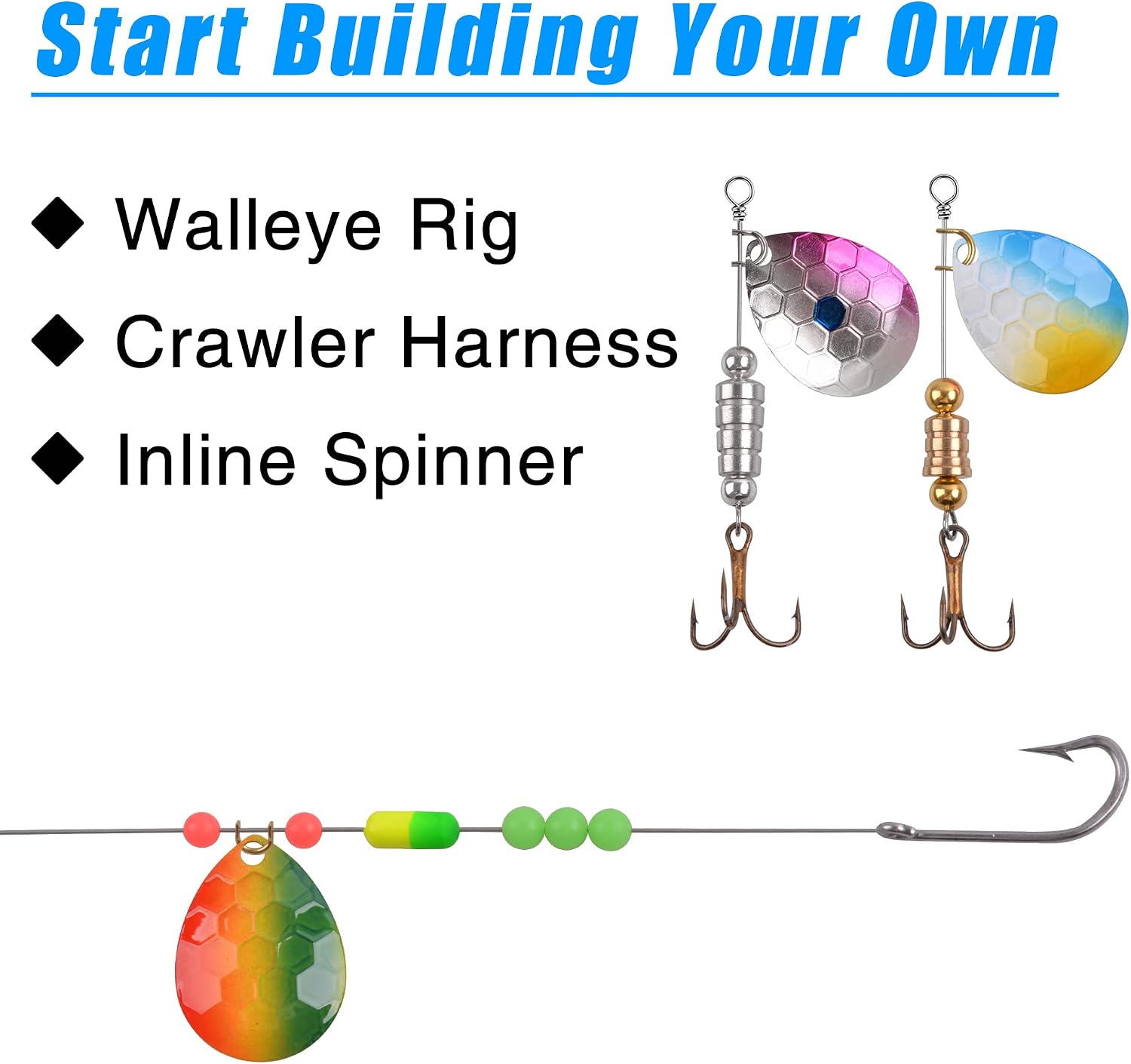 Walleye Rig Making Kit DIY Fishing Lure Spinner Making Kit Colorado Blades | DIY Own Fishing Rigs Supplies Parts Crawler Harness Live Bait Rigs Colorado Blades Pompano Floats Clevis Beads Tackle Fishing