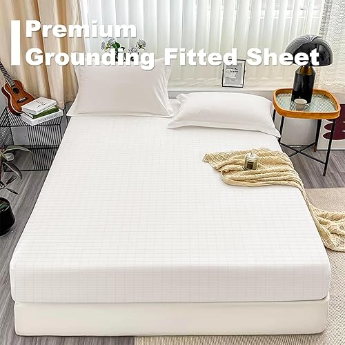 Miniatura 3 de VAJOOCLL Sábanas bajeras de tierra tamaño King, sábanas de tierra de conductividad con cable de conexión a tierra de 15 pies, sábanas bajeras para