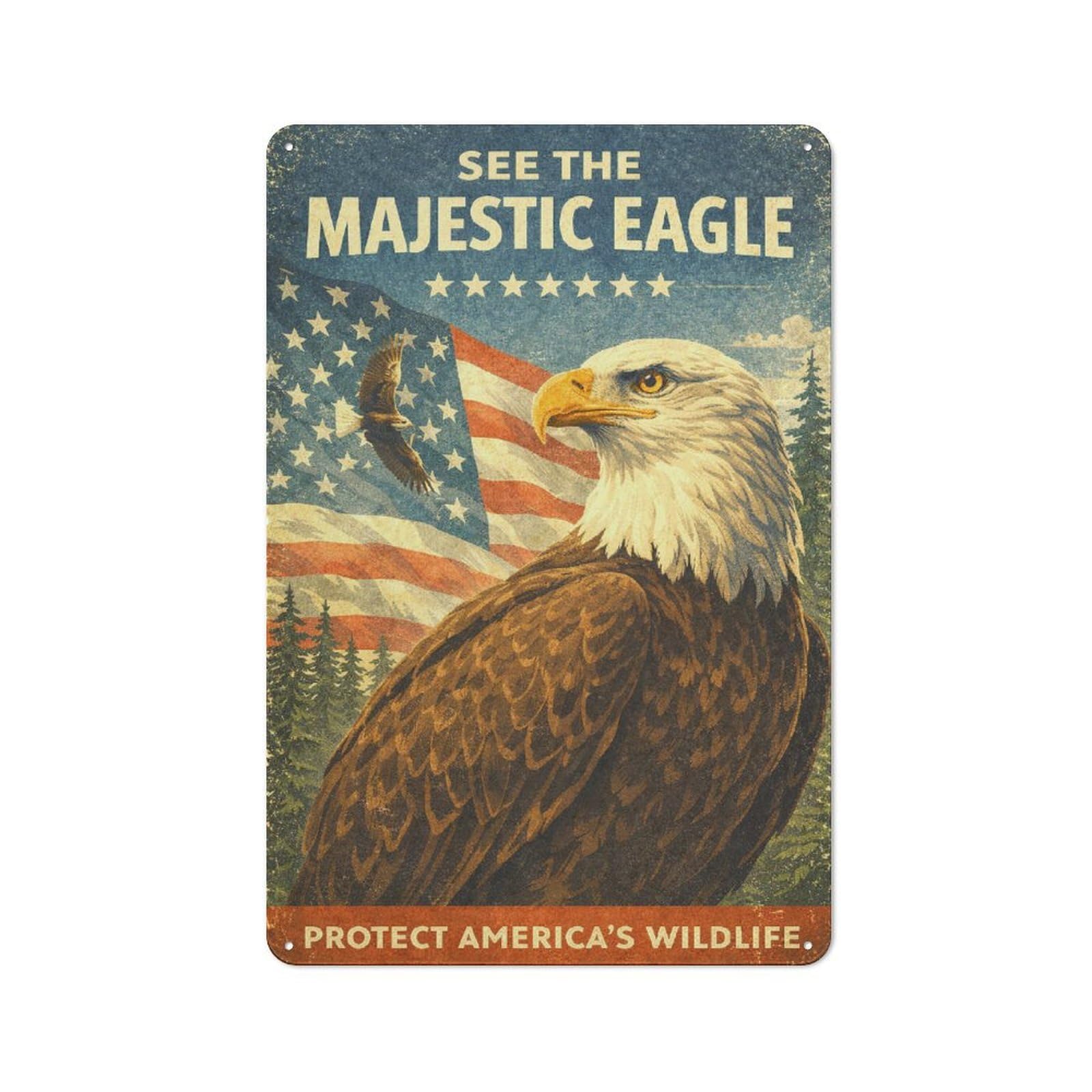 Cosy Majestic Eagle And American Flag Metal Plaque 30x20cm, Kitchen Wall Decor for Kitchen, Cafe, Pantry Or Dining Room