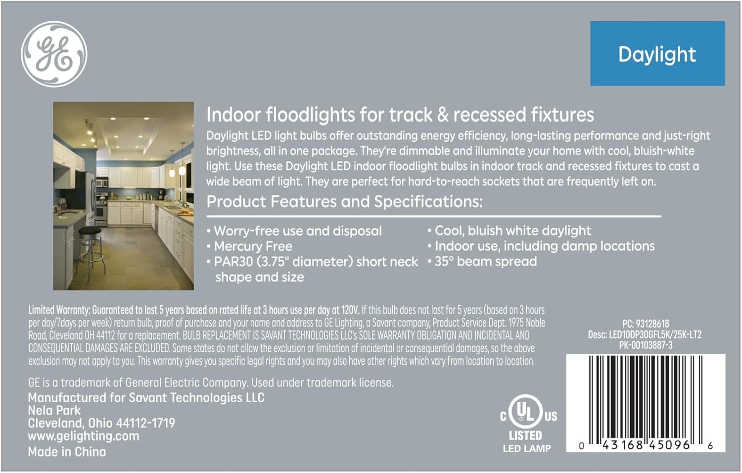 GE Classic LED Light Bulbs, 75 Watt Eqv, Daylight, PAR30 Bulbs (6 Pack)