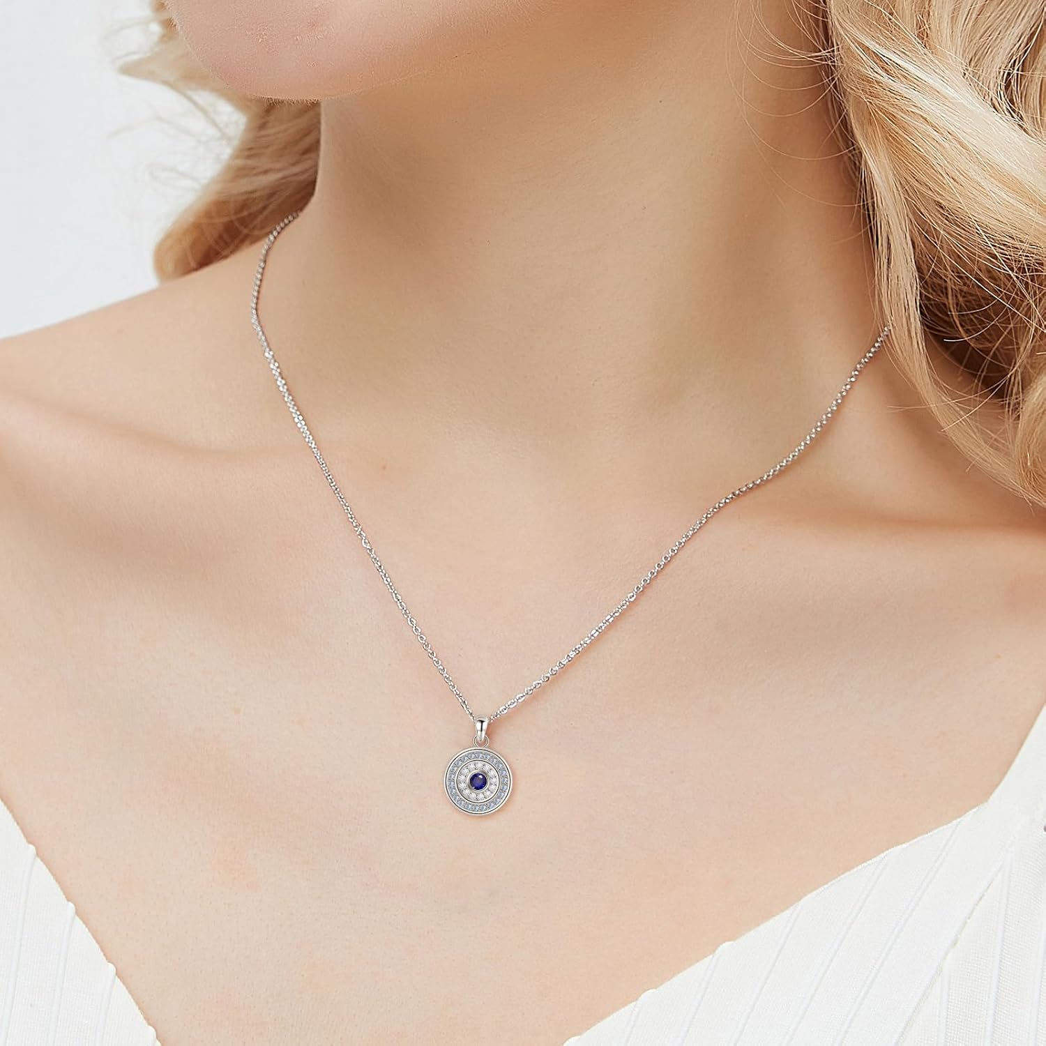 White Gold 14K Gold Plated Necklaces for Women Evil Eye Necklace for Women Girls Evil Eye Hamsa Hand of Fatima Pendant Necklace Good Luck Necklace Jewelry - Image 2