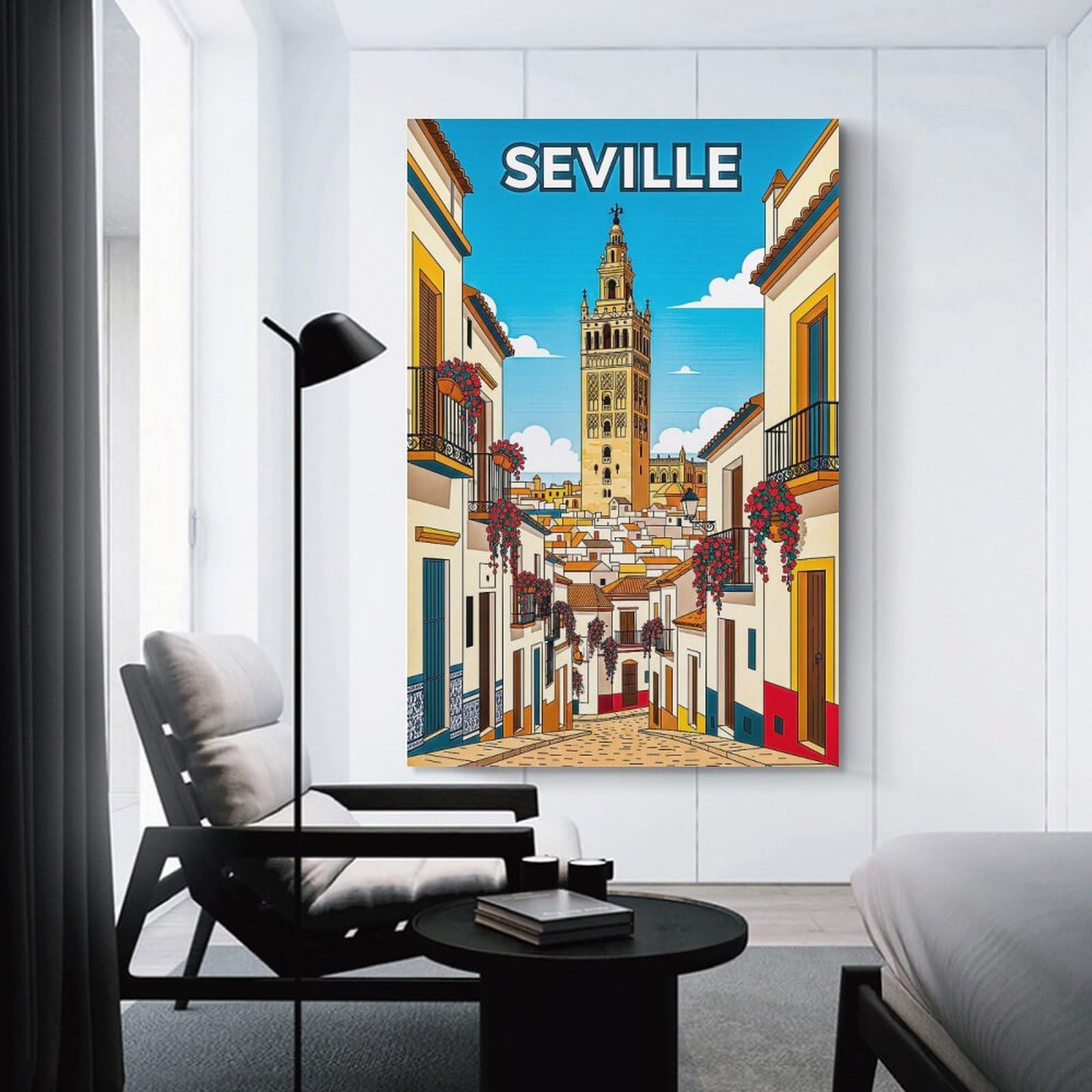 Seville Cityscape with Giralda Tower Hanging Wall Art 24x36inch(60x90cm), for Front Hall, Corridor Or Welcome Spaces, Wall Decor to Refresh Empty Corners