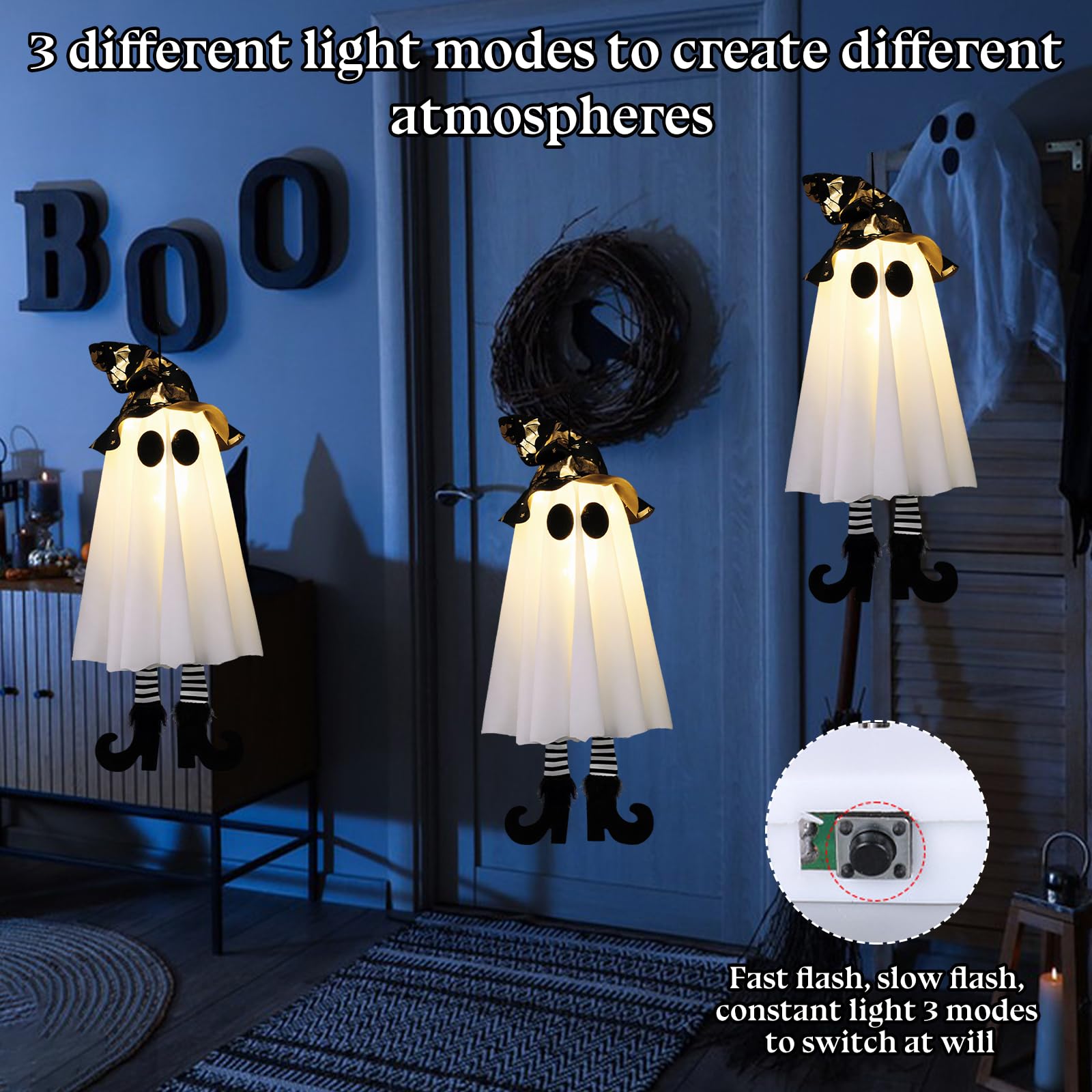 SPERMUOY Halloween Geister Deko - 3er Set Mit LED-Beleuchtung Für Garten & Balkon