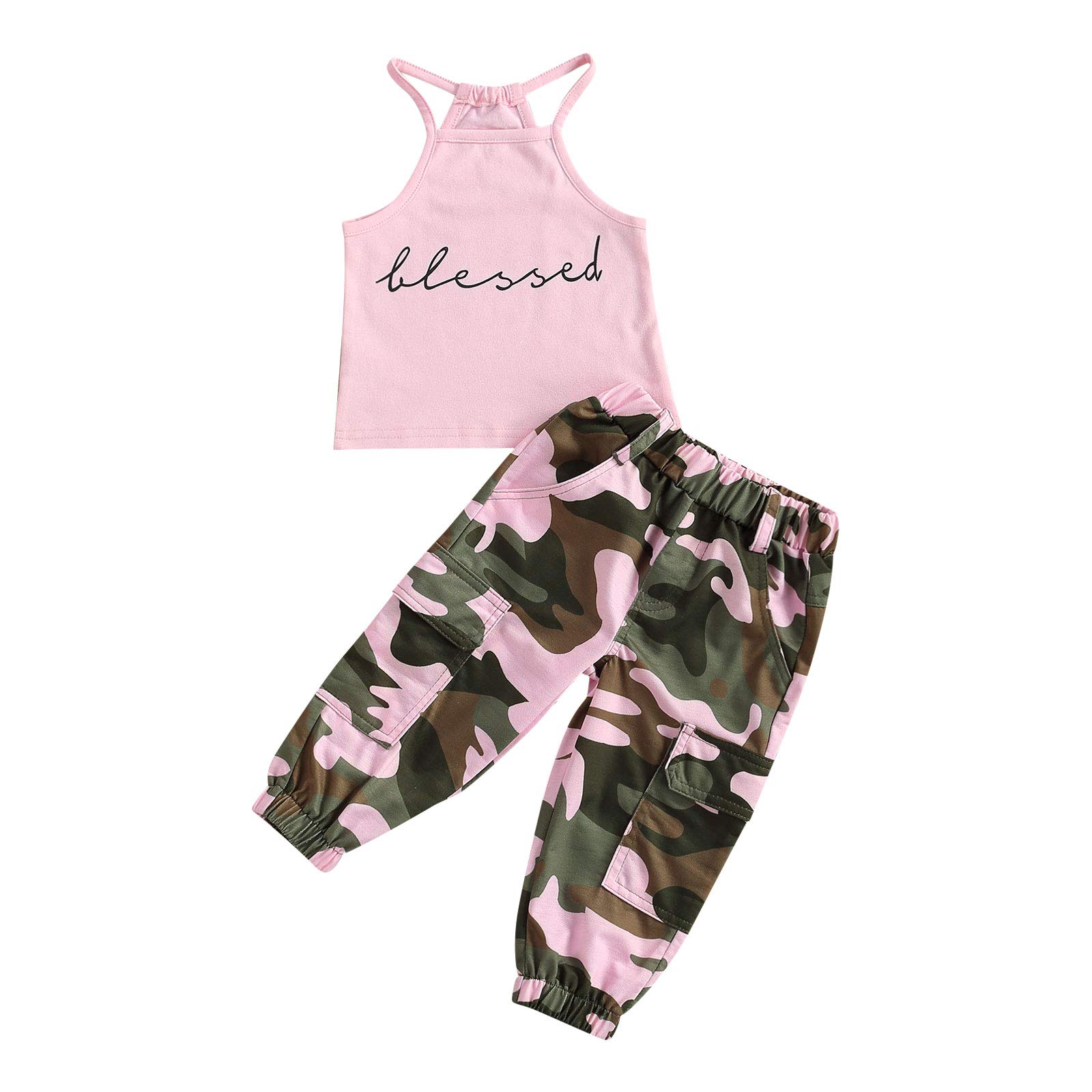 fhutpwBaby Toddler Kids Girls Clothes Sets 2pcs Halter Sleeveless Top & Camouflage Pants Sets Vest Outfits