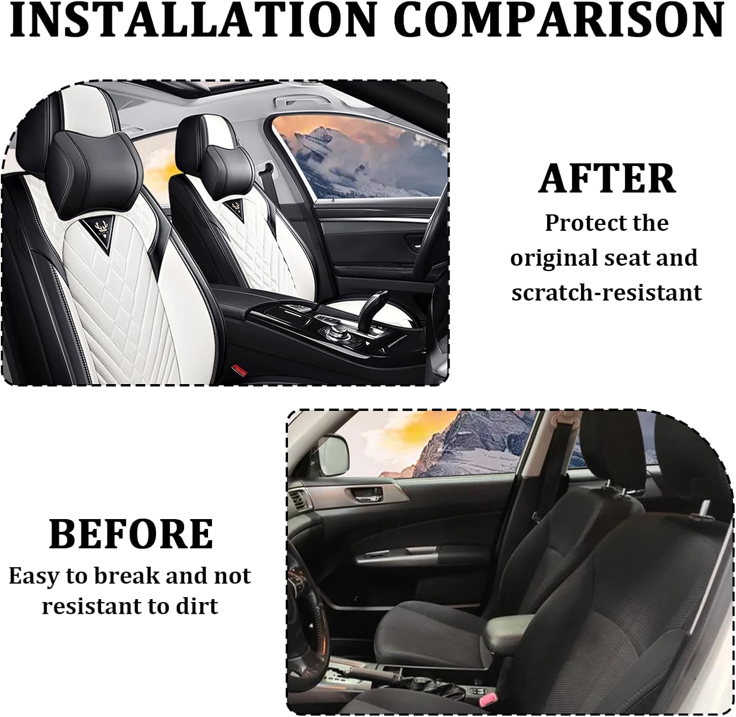 Car Seat Covers Full Set for Honda Civic 2000-2026, Waterproof Nappa Leather Car Seat Cover, Full Coverage Car Seat Covers Sets(5 Seats with Headrests/Black White)