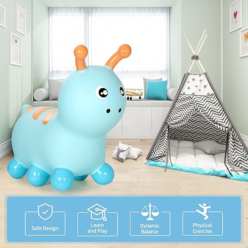 Miniatura 4 de INPANY Tolva de caballo de oruga hinchable para niños pequeños  Tolva inflable para niños, juguetes de animales, regalo de cumpleaños para niños de