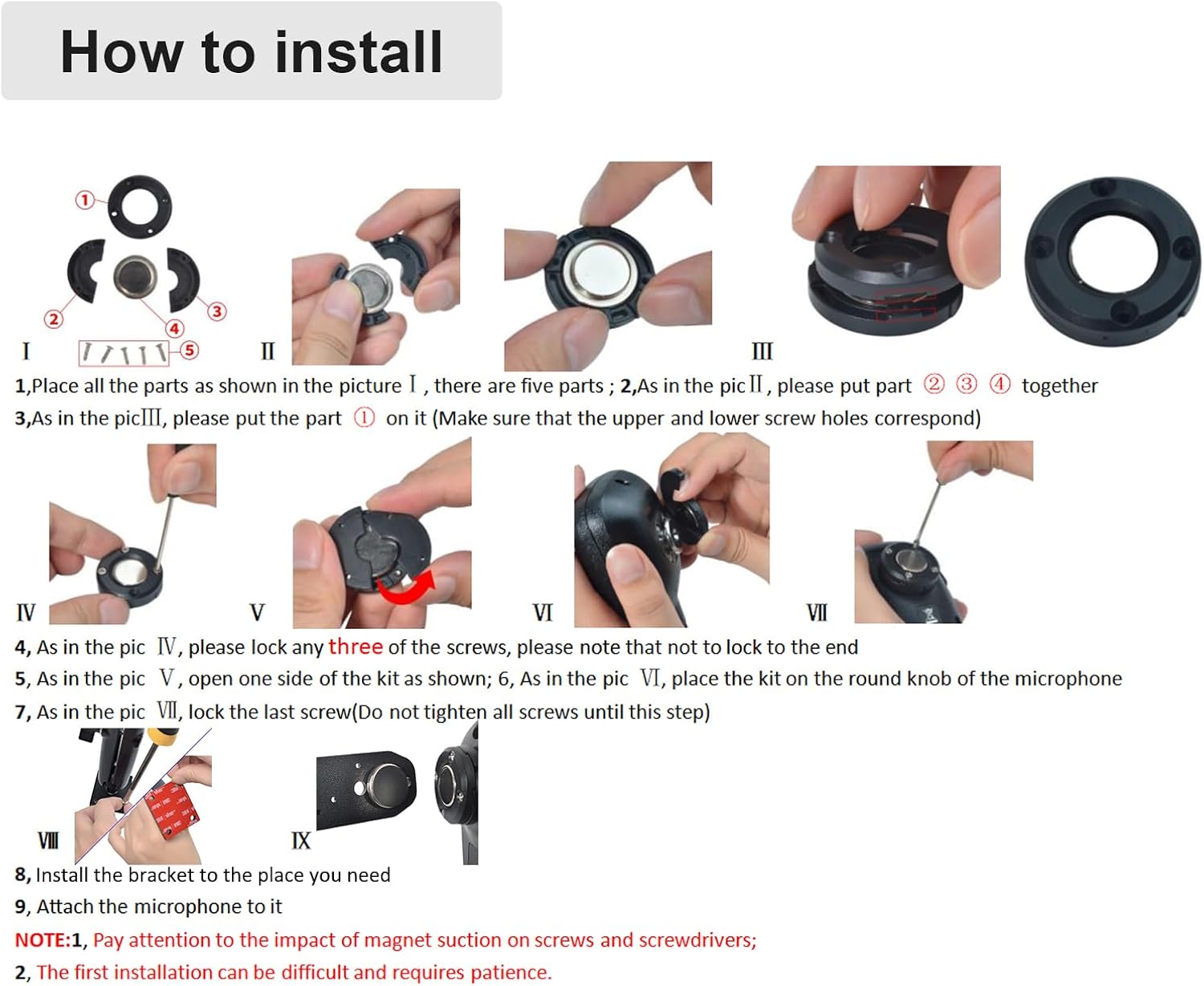 Universal Walkie-Talkie and CB Microphone Bracket, Self Tapping Screw Mounting Radio Holder with Mobile Mic Magnetic Kit for Baofeng Cobra Yaesu Midland Motorola