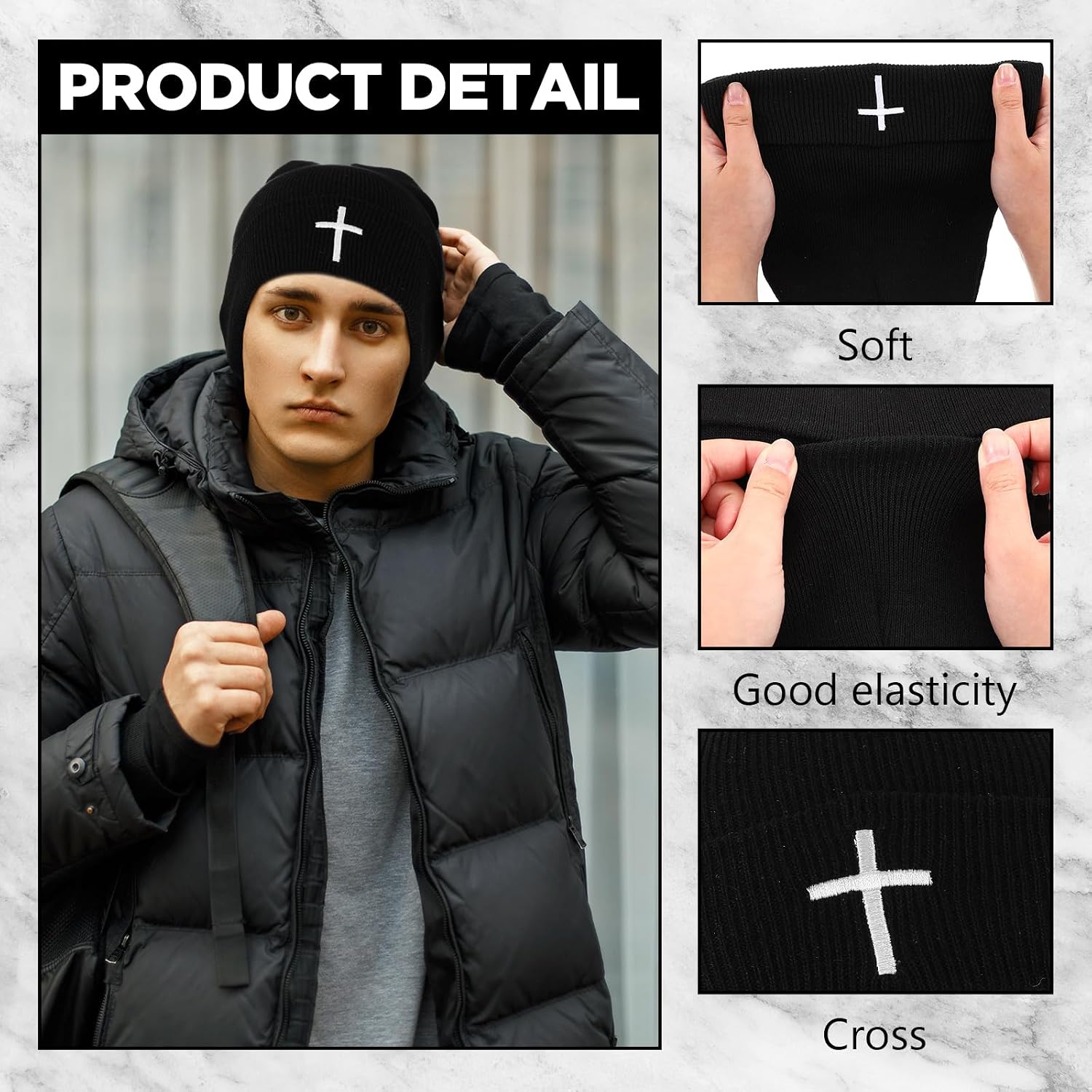 Coume Christian Cross Beanie Hats Homeless Donation Jesus Cuffed Skull Cap Warm Beanies for Men Women Church Winter Gifts