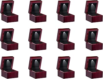 Allure - Bulk Case Of 12 - Luxury Ring Boxes With LED Light, Square Shaped Elegant Diamond Ring Case, For Unique Proposal, Small, Mahogany Wood With Black Leatherette Insert Jewelry Display Gift Box.
