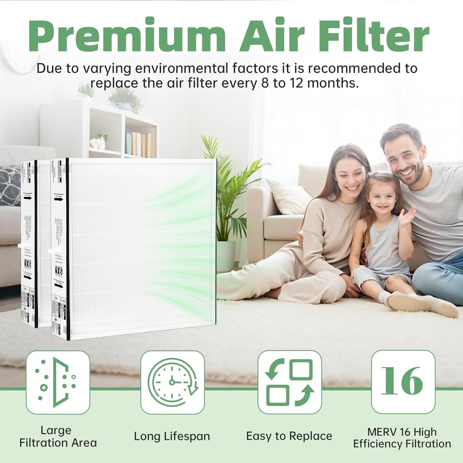 PGAPXCAR2420-a02 Air Filter, 24 x 20 x 3 MERV 16 Replacement Filter Compatible with Bryant/Carrier PGAPXCAR2420/AGAPXCAR2420 Air Purifier Systems, 2 Pack