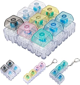10 Pcs Keyboard Fidget Toy, Freely Combined Fidget Keyboard Clicker with LED Lights Keychain Stress Relief, Sensory Toys for Kids with Autism, ADHD, OCD
