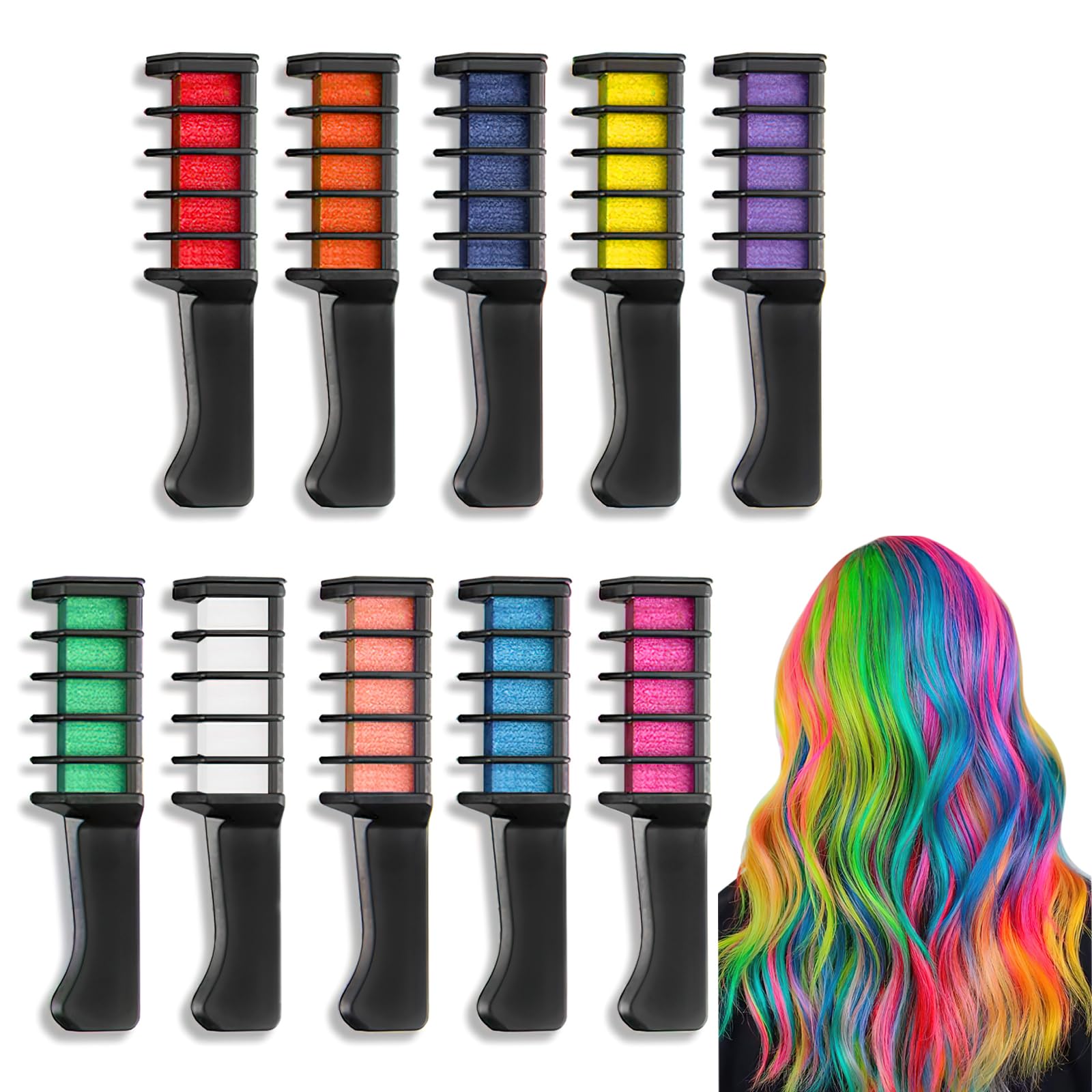 Set di 10 gessetti per capelli temporanei, per capelli, non tossici, per ragazze, tatuaggi glitterati, per carnevale, cosplay, feste, Natale e Halloween