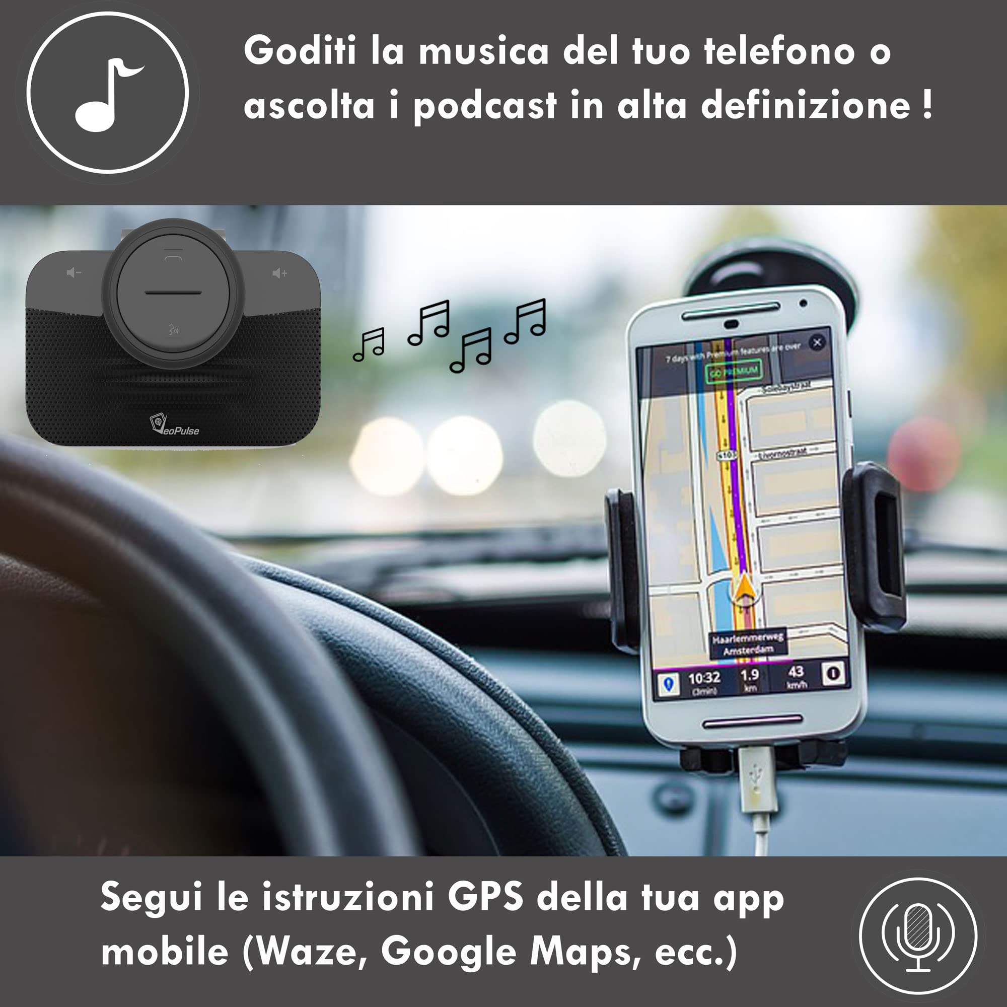 B-PRO 2B Kit Vivavoce per Auto Bluetooth con Accensione e Connessione Automatica per telefonare in Sicurezza e legalità al Volante