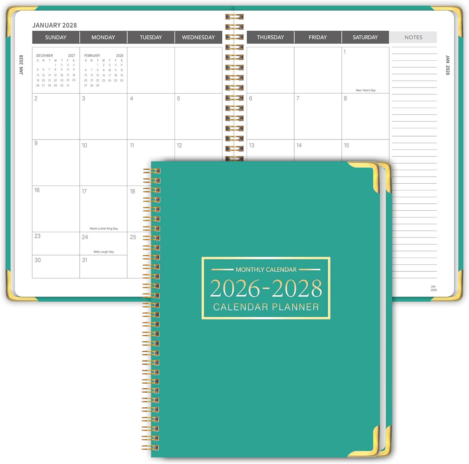 Monthly Planner 2026-2028, 2026-2028 Calendar 36 Months, 8.5" x 11", Jan 2026- Dec 2028,Metal corner protectors with Spiral Bound, 3 Years Academic Planner Perfect for School & Office for Women & Men BlackBabyBlue