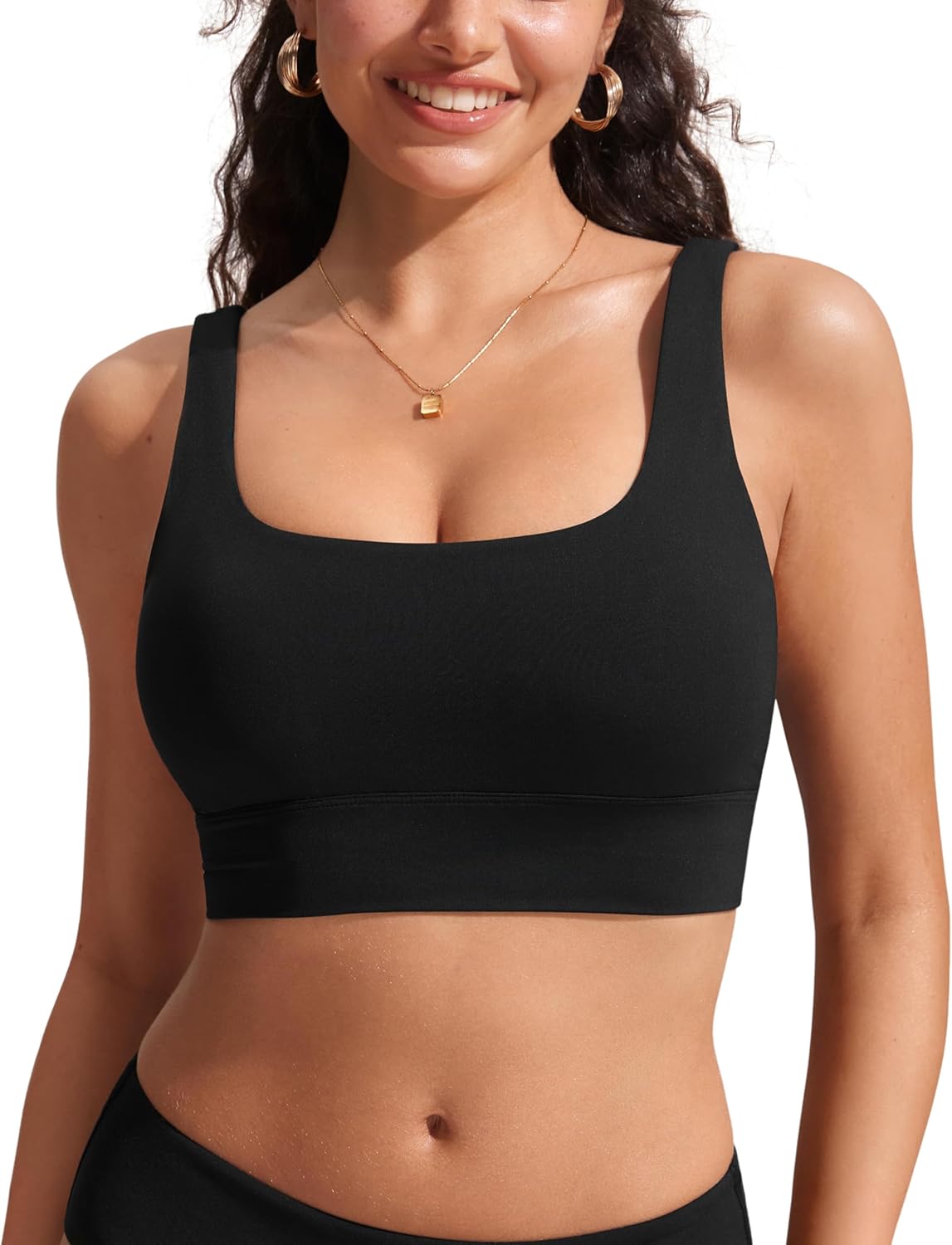 CRZ YOGA Womens Bikini Tops Scoop Neck Bathing Suit Supportive Modest Swimsuit Wide Straps Sports Bra Padded