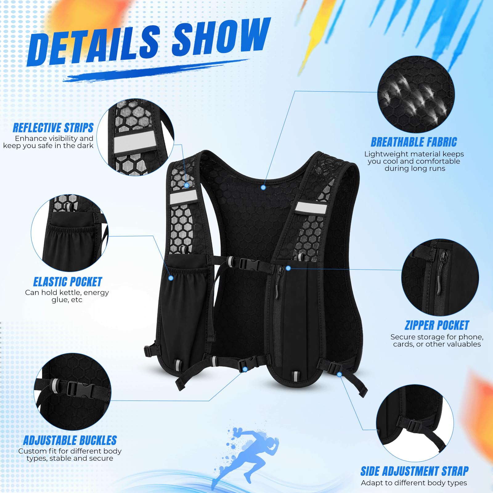 Chaleco Hidratación Trail Running con Soft Flask 500ml, Mochila Running Hombre Mujer Ligero y Transpirable, Chaleco Correr Reflectante con Múltiples Bolsillos para Maratón Ciclismo Senderismo