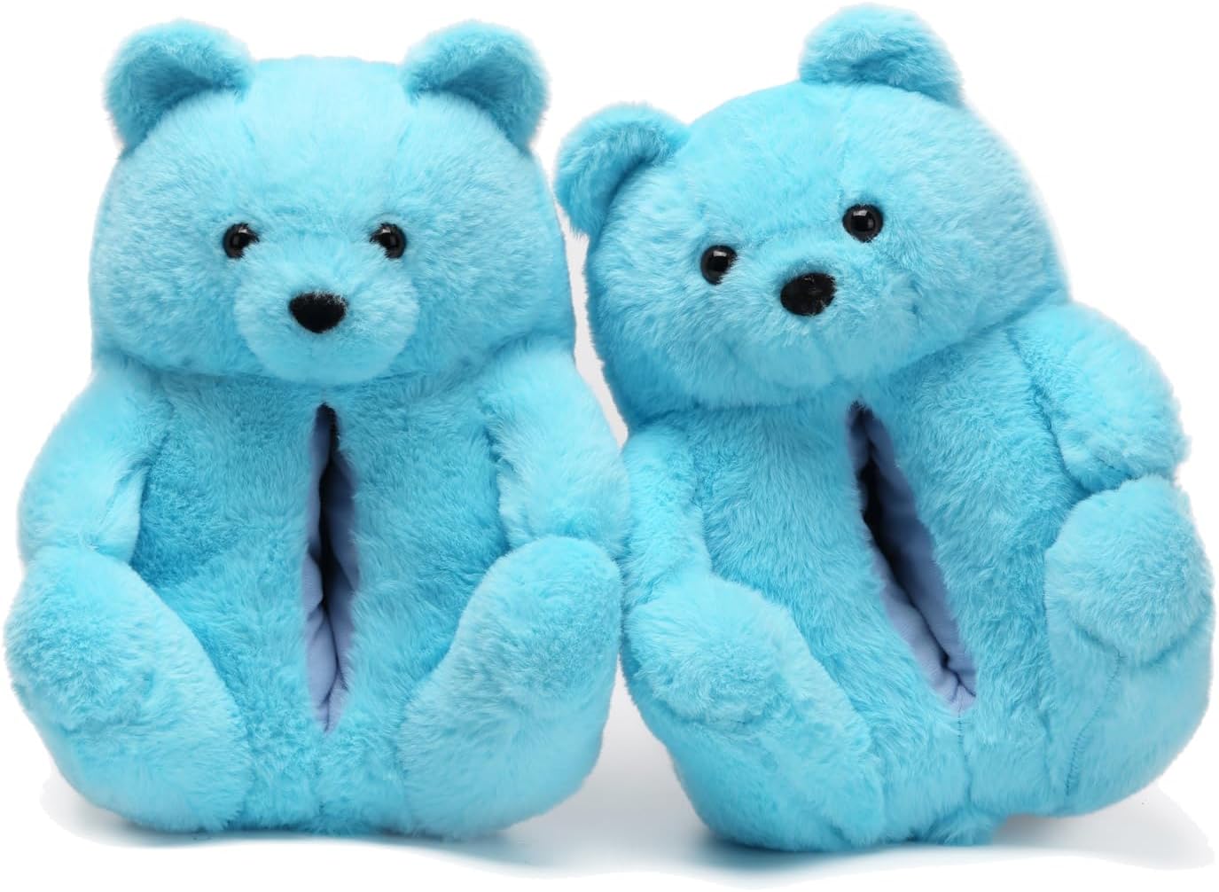 YUESAI Teddy Bear Slippers, Christmas Cute Winter Warm Fluffy Fuzzy Soft Cute Animal Slippers Women House Indoor Cartoon Women Girls