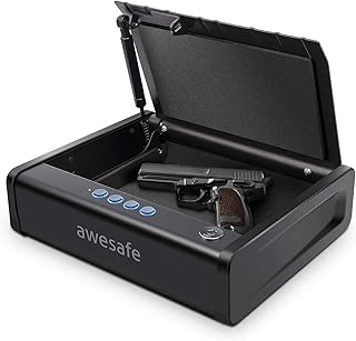 awesafe Gun Safe, Gun Safe for Pistols, Two Ways Quick Access Pistol Safe Handgun Safe with Keys and KeyPad Safe Box, Beside Gun Lock Box for Home, Nightstand and Desk