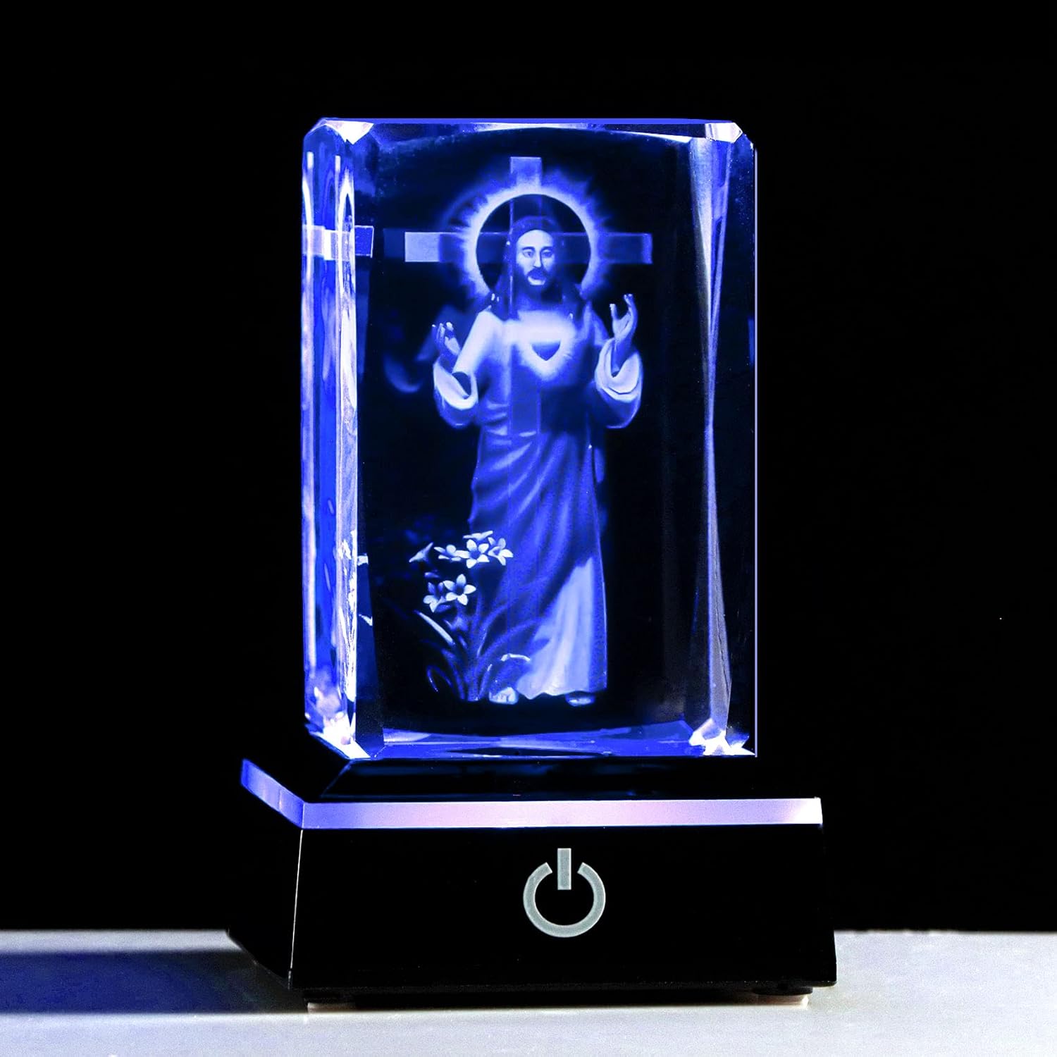 Movdyka 3D Jesus Cross Crystal Figurine with Colorful LED Light Base - Religious Night Light, Perfect Christian Gift for Women Men Christmas, Easter & Home Decor
