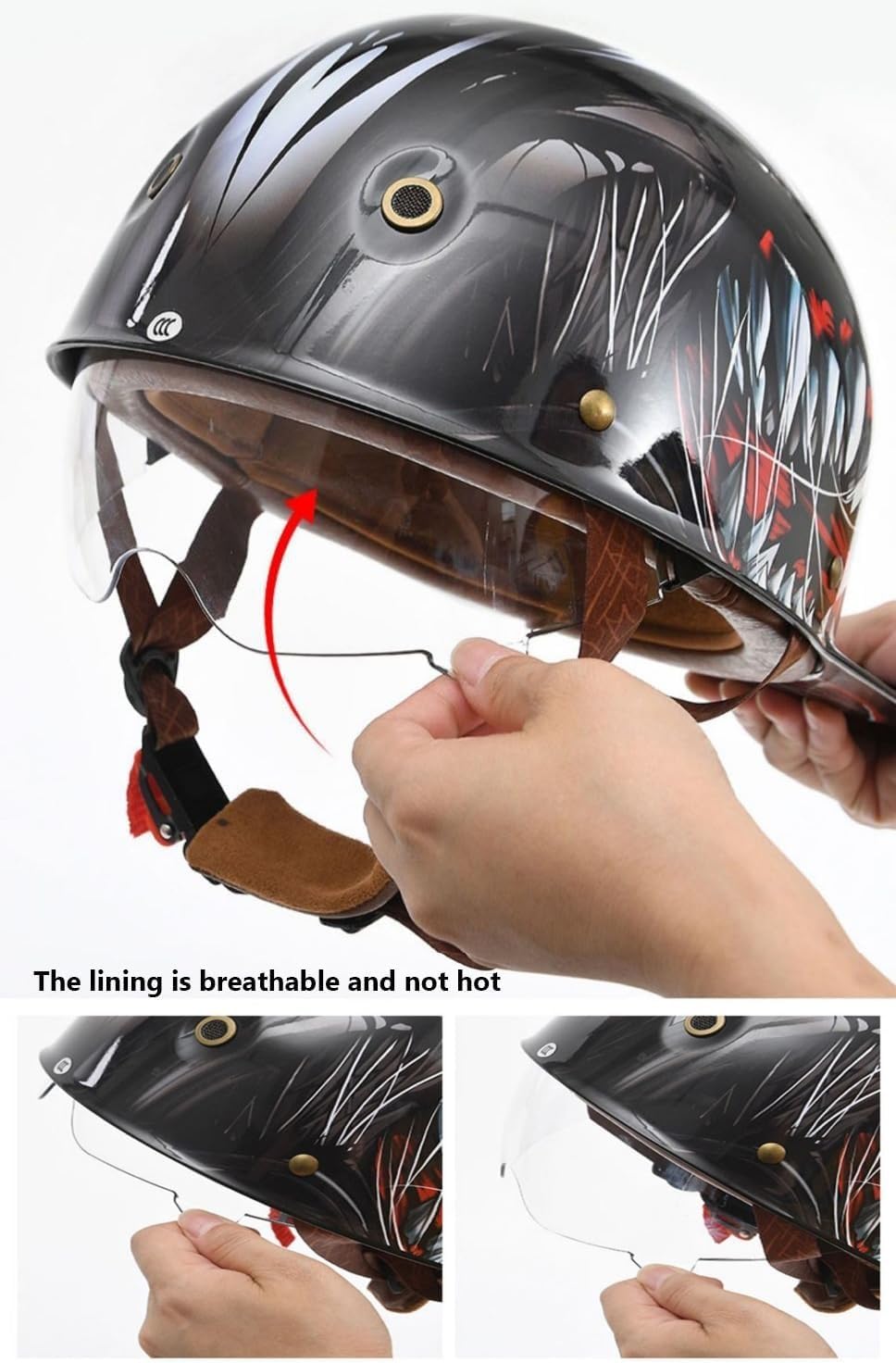 Retro Style Motorcycle Half Helmet - Lightweight DOT Approved Vintage Helmet For Scooters & Bikes