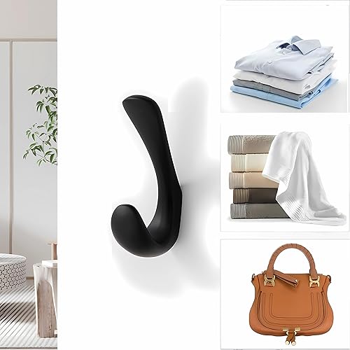 Miniatura 7 de Ganchos para toallas para baños y cocina, montaje en pared, paquete de 4 ganchos de baño negro mate para toallas, ganchos para bata y toallas para