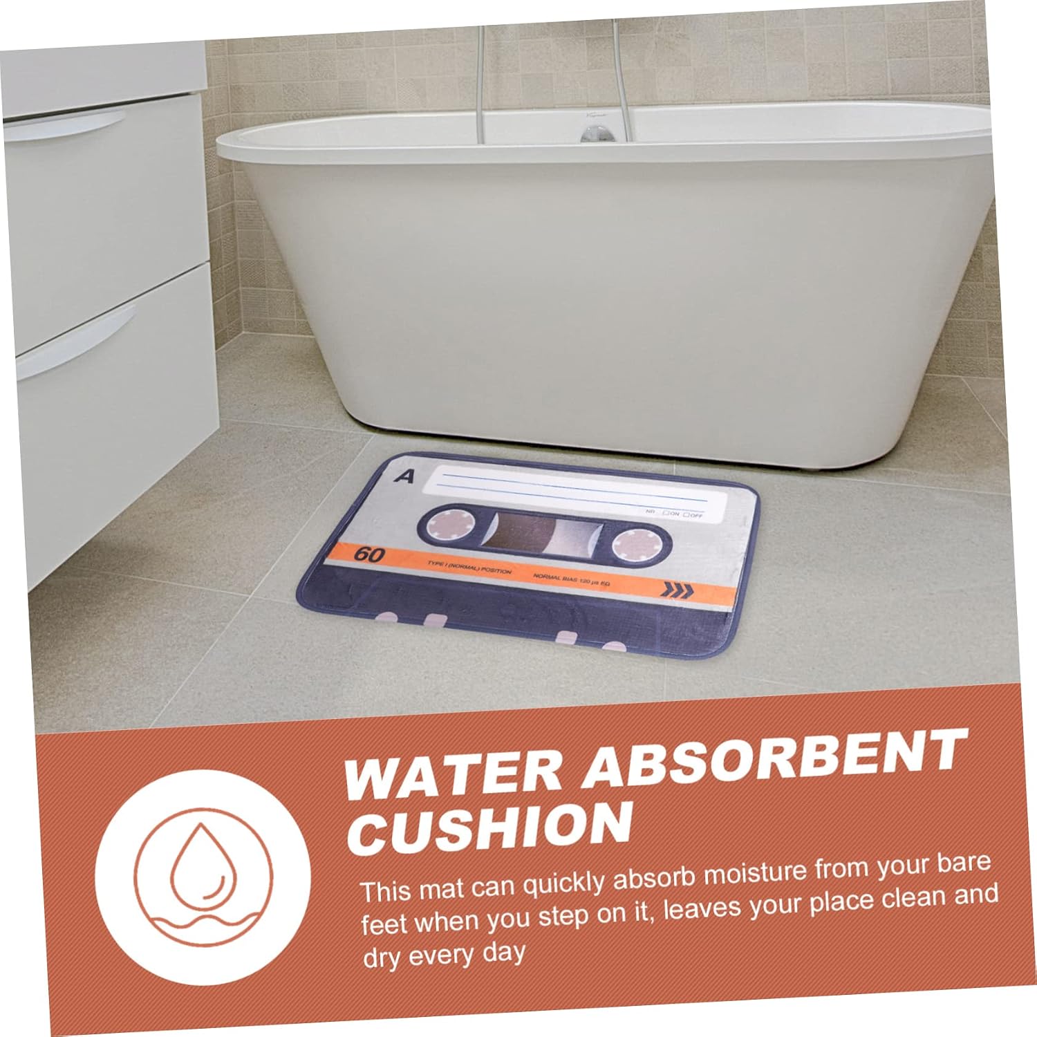Zerodeko Vintage Long Bathroom Floor Mat Non-Slip Cartoon Design Absorbent Indoor Rug Orange Soft Microfiber for Home Use
