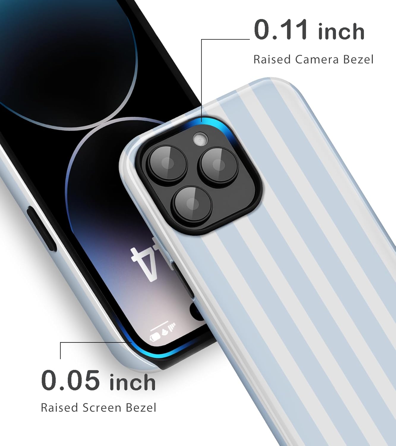 Compatible with iPhone 13 Pro Case Cute Striped Aesthetic Retro Design for Women Girls Fall Simple Chic Girly Pretty Dual Layer Hybrid Protection Elegant Case for iPhone 13 Pro-Blue - Image 4