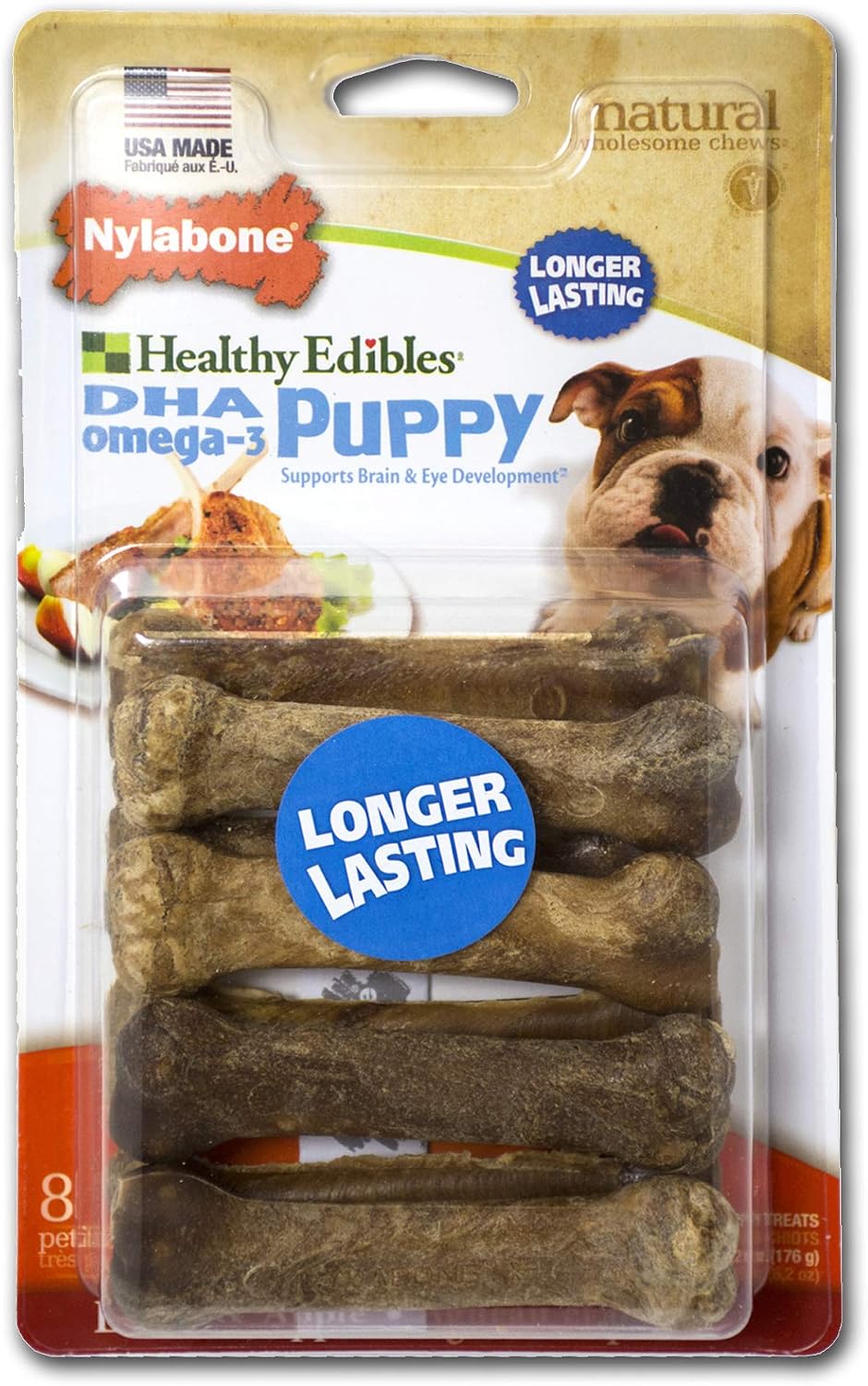 Nylabone Healthy Edibles Puppy Chews, Lamb And Apples Flavor, Petite Size, 8-Count
