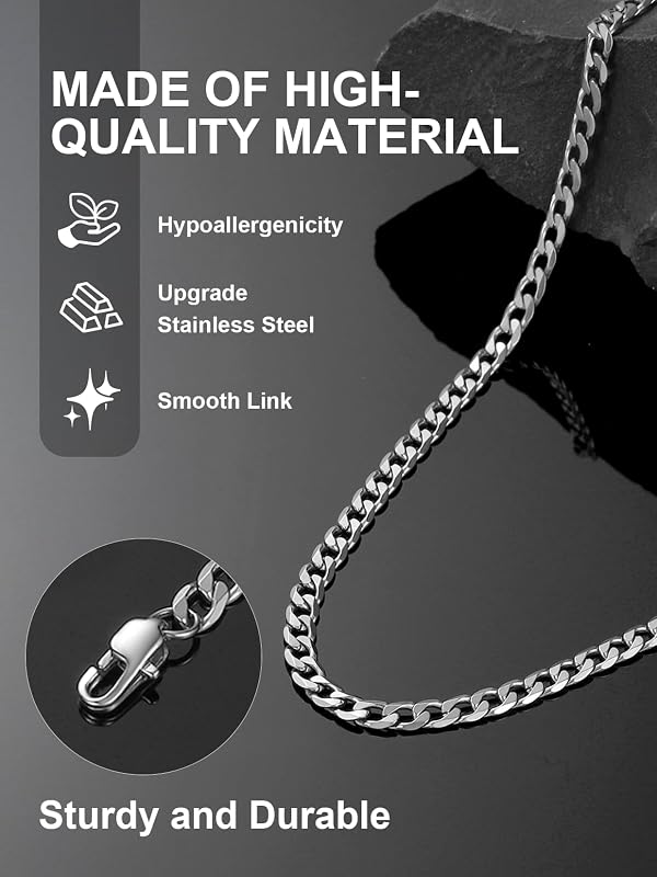 Silver Color Chain Cuban Necklace 18inch Stainless Steel Curb Chain Mens Gift by ChainsPro - Used condition - Image 5