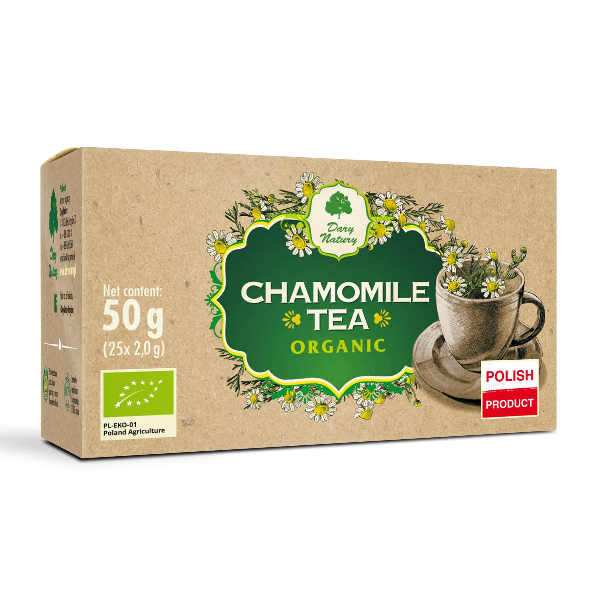Organic Camomile Tea BIO (25 x 2,5 g) - DARY NATURY Chamomile/Digestion & Sleep Easy Tea/organic wild chamomile flowers/Relaxing tea