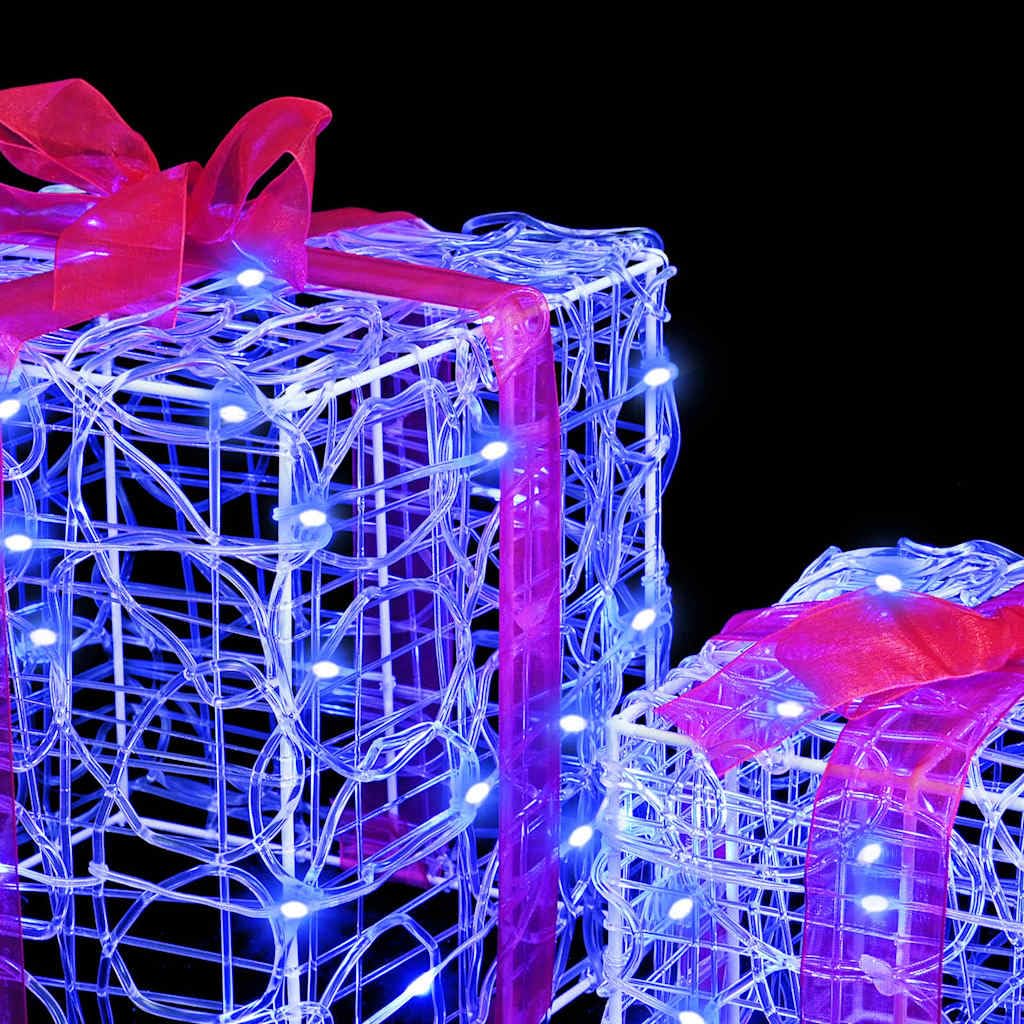 Caja de regalo con 60 ledes, 3 unidades, acrílico azul, 20 x 20 x 20 cm, decoración para el árbol de Navidad, decoración para salón, ventana, Adviento, decoración para interior y exterior